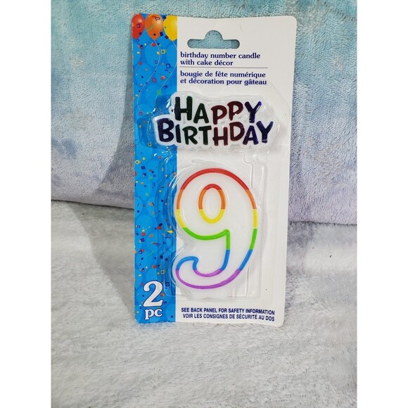 Happy Birthday 2 Pc Candle With Cake Decor Number 9 - Picture 1 of 4